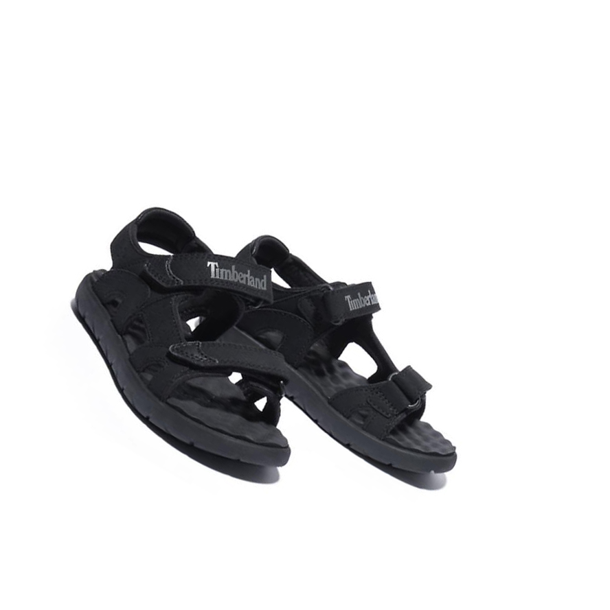 Kids' Timberland Perkins Row 2-Strap Youth Sandals Black | ZYP-910746