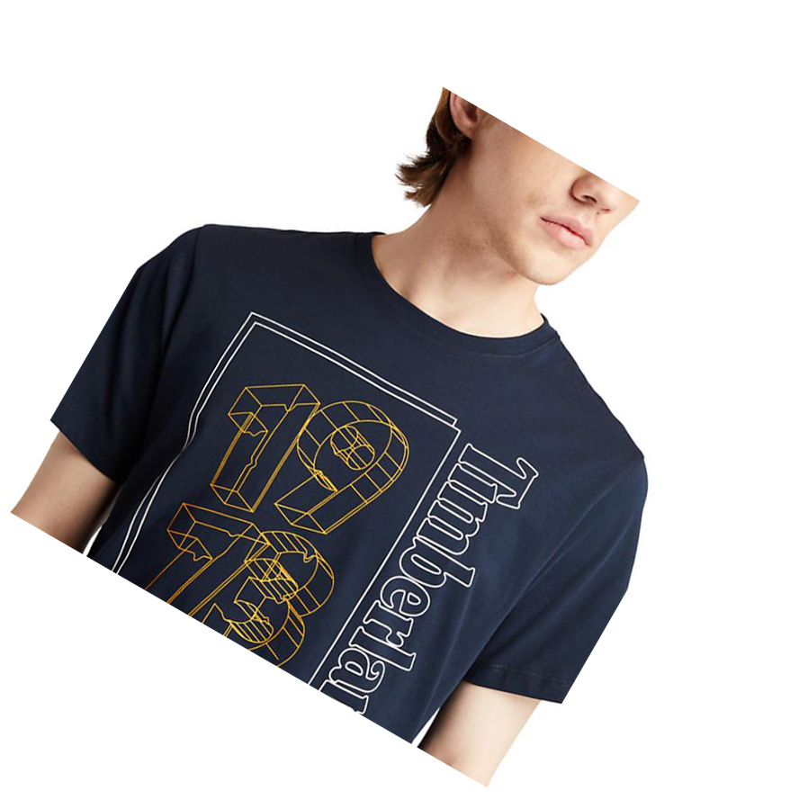 Men's Timberland 1973 Front-graphic T Shirts Navy | ZKM-159724