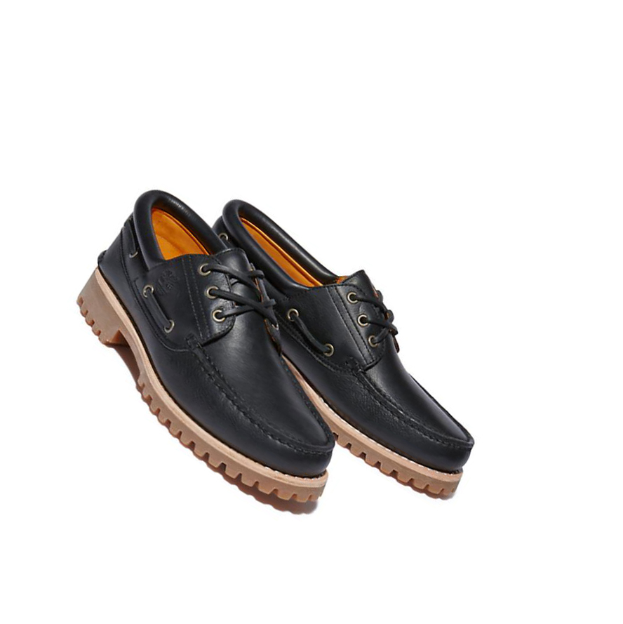 Men's Timberland Authentic 3-Eye Boat Shoes Black | DEG-604398