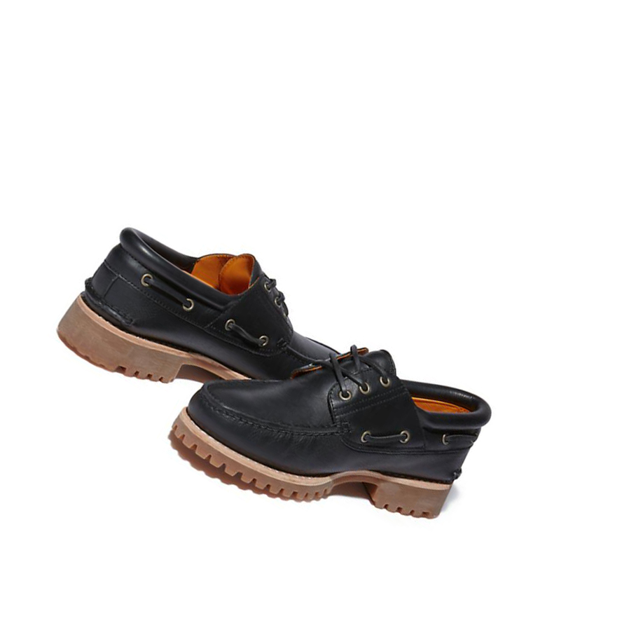 Men's Timberland Authentic 3-Eye Boat Shoes Black | DEG-604398