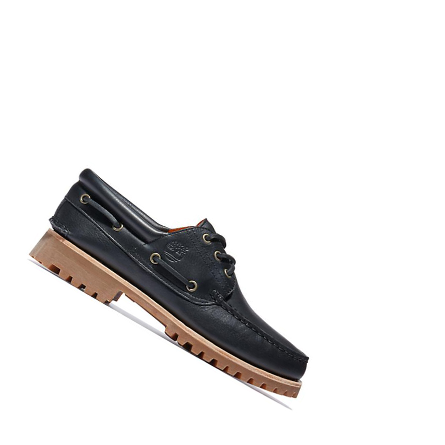 Men\'s Timberland Authentic 3-Eye Boat Shoes Black | DEG-604398