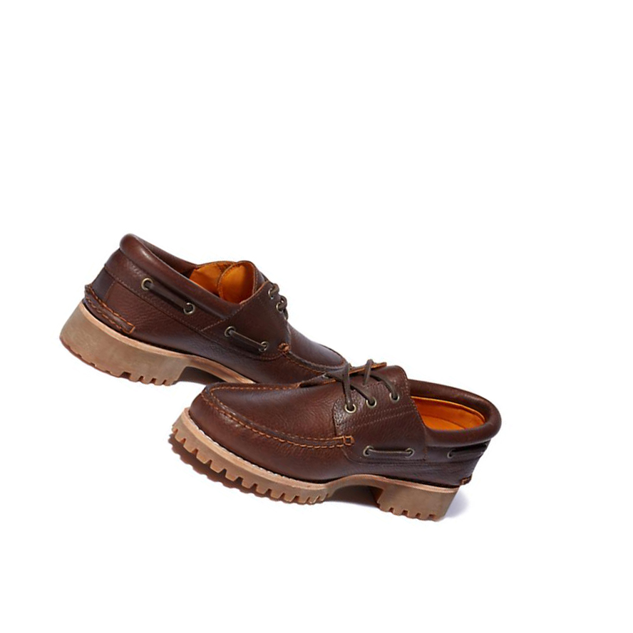 Men's Timberland Authentic 3-Eye Boat Shoes Dark Brown | EDU-528307