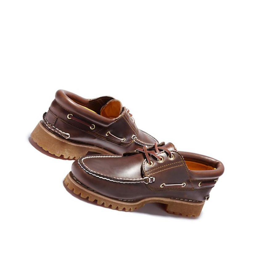 Men's Timberland Authentic 3-Eye Boat Shoes Brown | FZU-079235