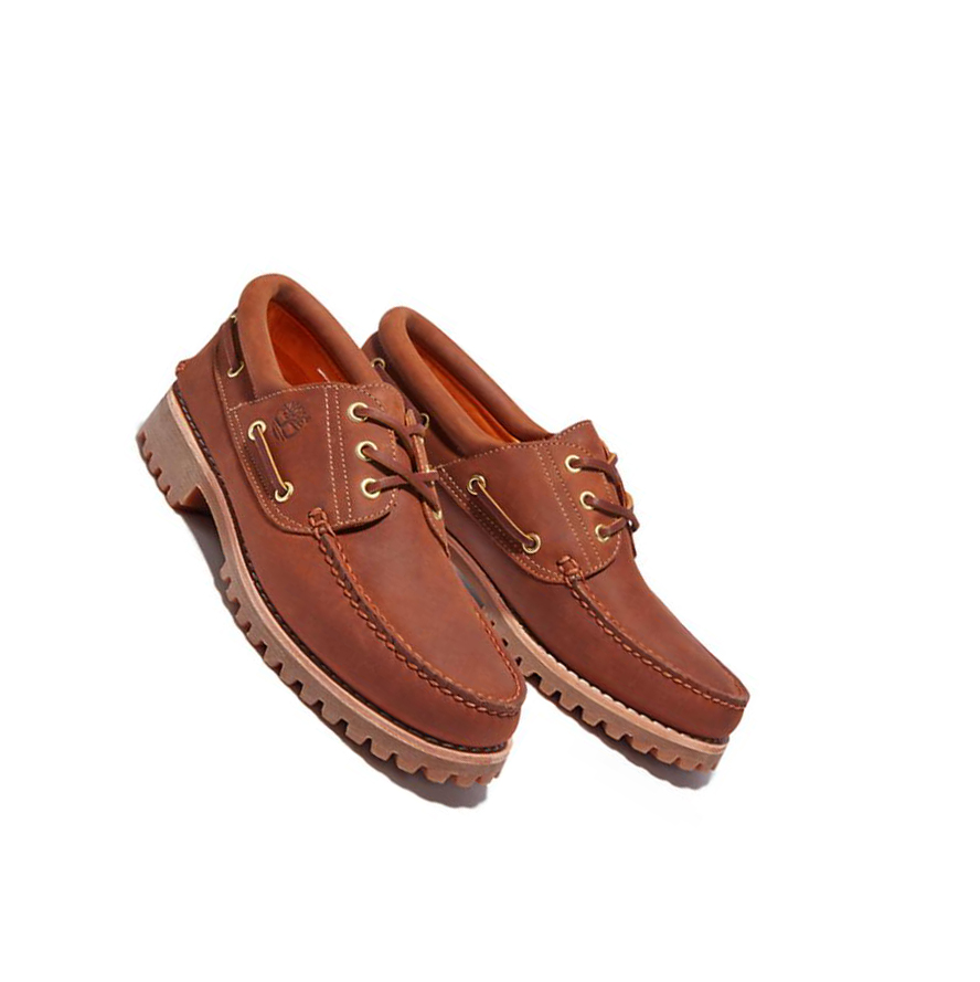 Men's Timberland Authentic 3-Eye Boat Shoes Light Brown | JSX-278649