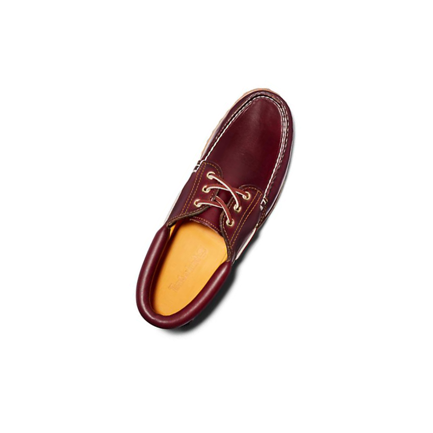 Men's Timberland Authentic 3-Eye Boat Shoes Burgundy | JZR-840639