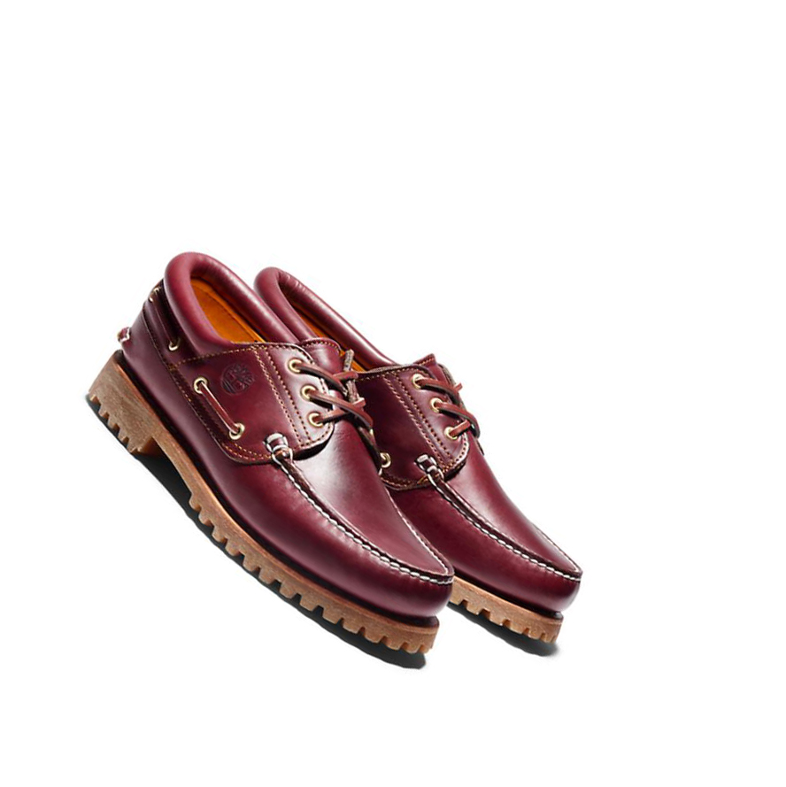 Men's Timberland Authentic 3-Eye Boat Shoes Burgundy | JZR-840639