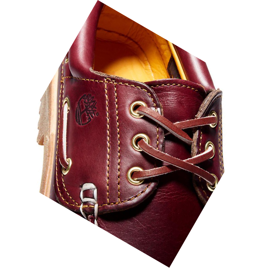 Men's Timberland Authentic 3-Eye Boat Shoes Burgundy | JZR-840639