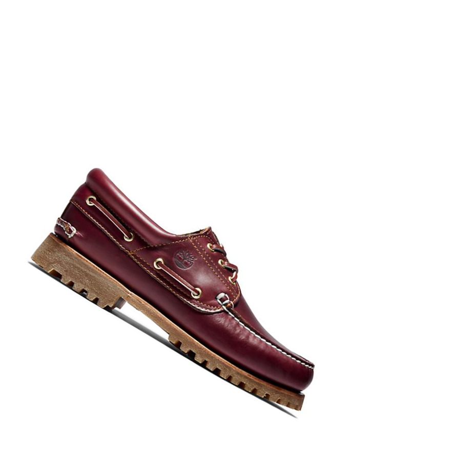 Men\'s Timberland Authentic 3-Eye Boat Shoes Burgundy | JZR-840639