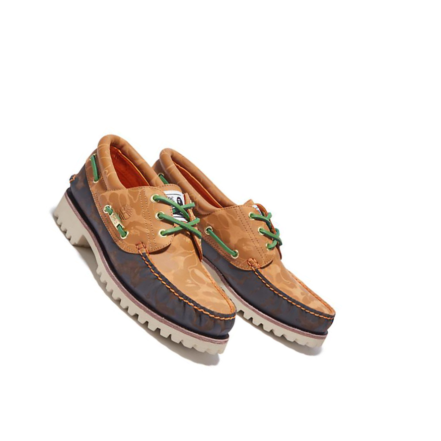 Men's Timberland BAPE x Timberland® Three-Eye Classic Handsewn Boat Shoes Yellow | EJU-970643