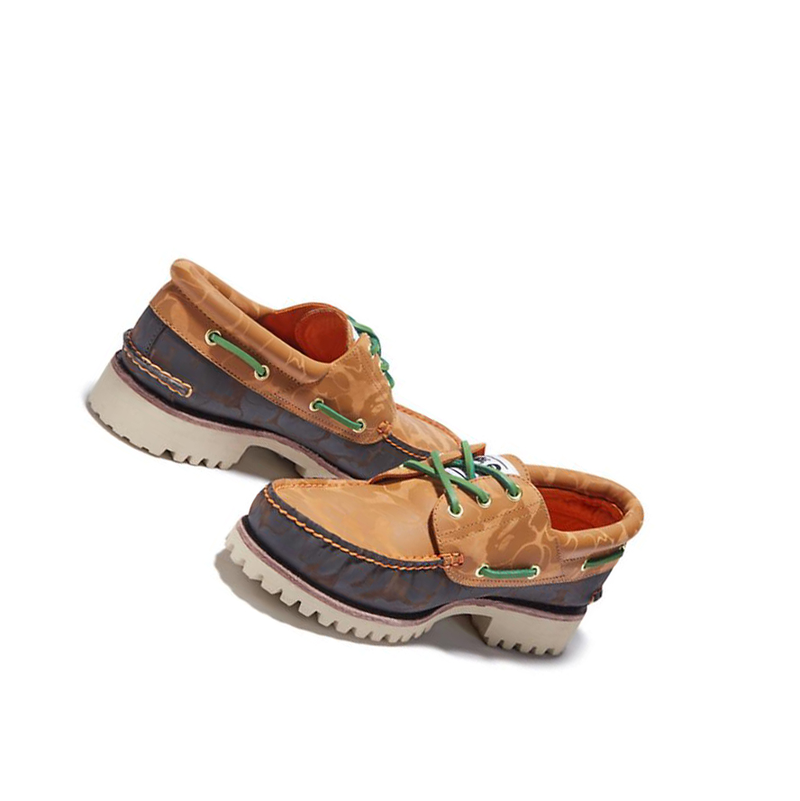 Men's Timberland BAPE x Timberland® Three-Eye Classic Handsewn Boat Shoes Yellow | EJU-970643