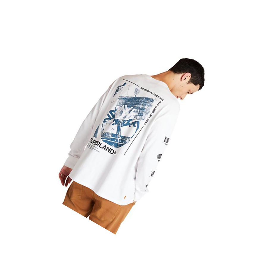 Men's Timberland Back-Graphic LS T Shirts White | INF-153947