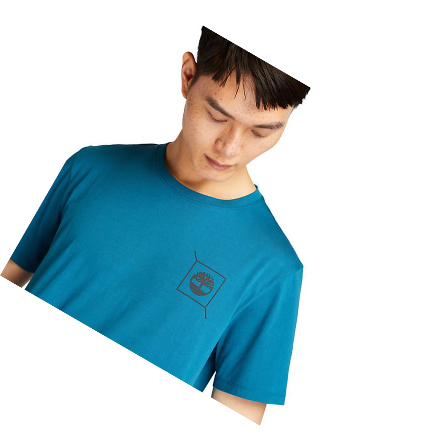 Men's Timberland Back-Graphic Logo T Shirts Teal | ZYB-718234