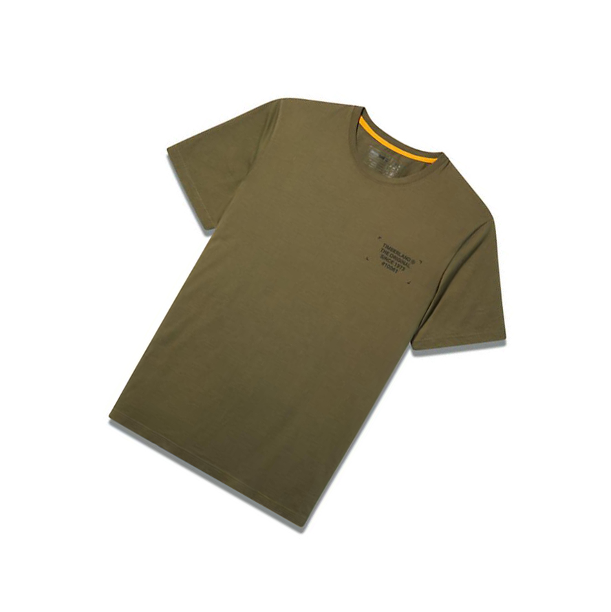 Men's Timberland Camo-print Logo T Shirts Dark Green | IVJ-371526