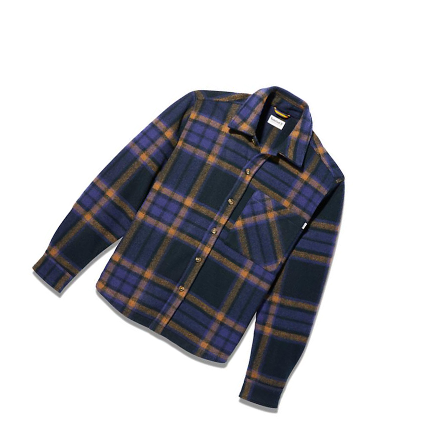 Men's Timberland Check Fleece Shirts Dark Blue | BEA-902315