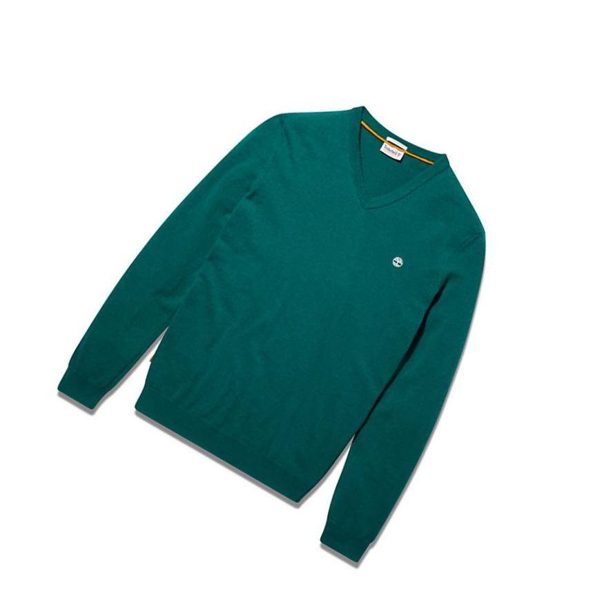 Men's Timberland Cohas Brook V-Neck Sweater Green | QWY-163580