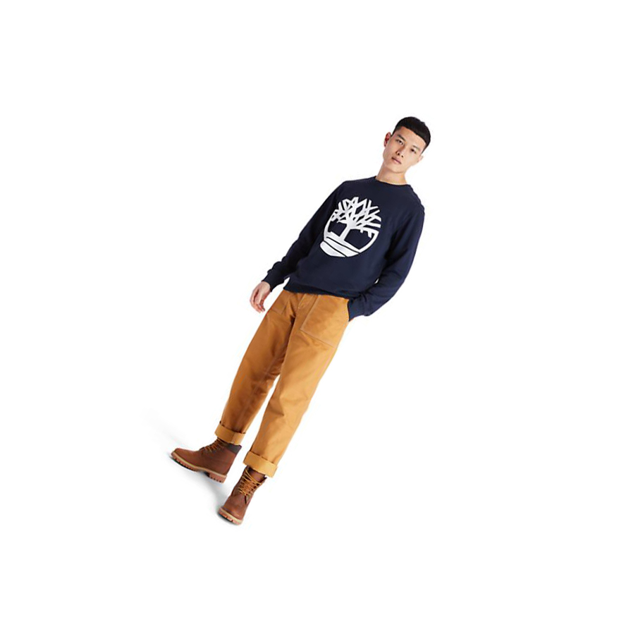 Men's Timberland Core Tree Logo Sweatshirt Navy | XMN-431609