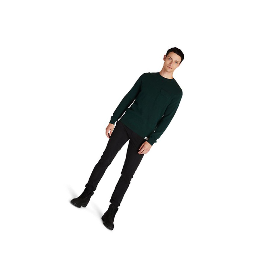 Men's Timberland Crewneck Pocket Jumper Sweater Green | WVF-594721