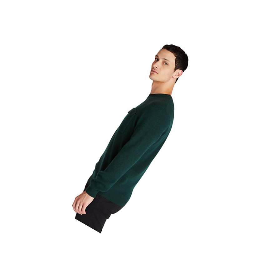 Men's Timberland Crewneck Pocket Jumper Sweater Green | WVF-594721