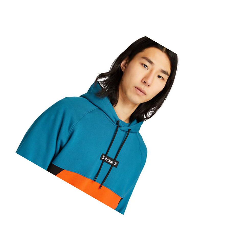 Men's Timberland Cut-and-Sew Hoodie Teal | AKN-194803