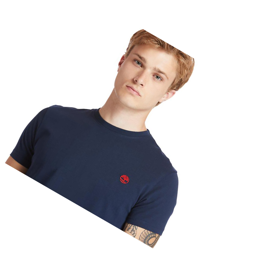 Men's Timberland Dunstan River Crew Tee T Shirts Dark Blue | JSV-473025