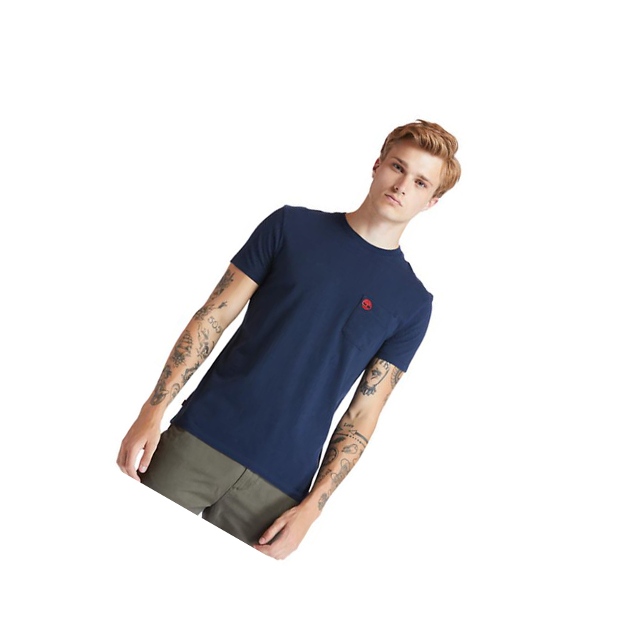 Men\'s Timberland Dunstan River Pocket T Shirts Navy | HZQ-721043