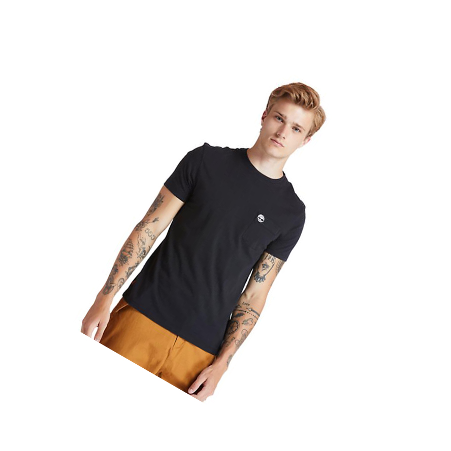 Men's Timberland Dunstan River Pocket T Shirts Black | IEC-358901