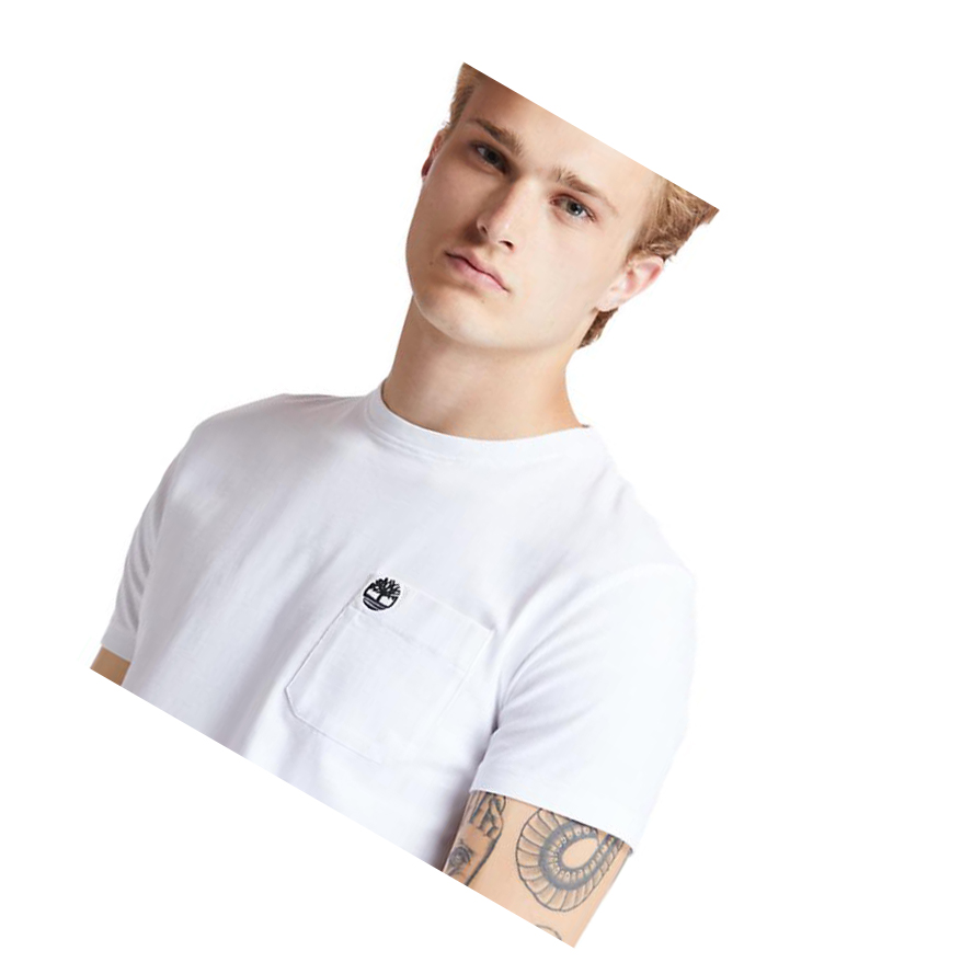 Men's Timberland Dunstan River Pocket T Shirts White | XHI-923108