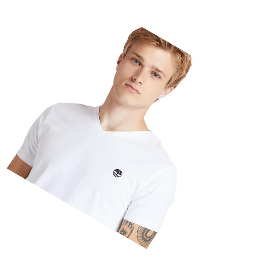 Men's Timberland Dunstan River V-Neck T Shirts White | ZSN-378152