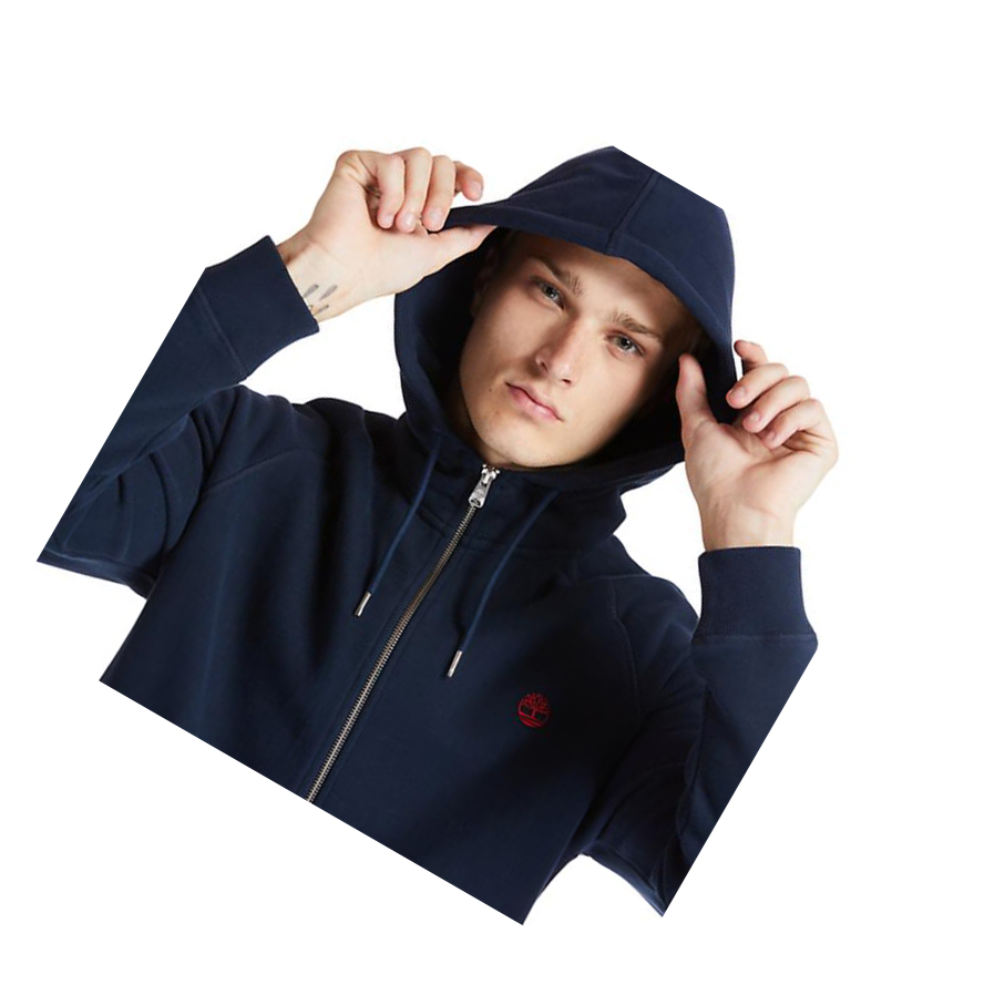 Men's Timberland Exeter River Zip Hoodie Navy | GLR-307264