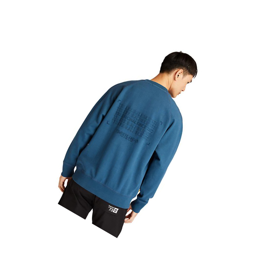 Men's Timberland Garment-Dyed Graphic Sweatshirt Blue | URX-504329