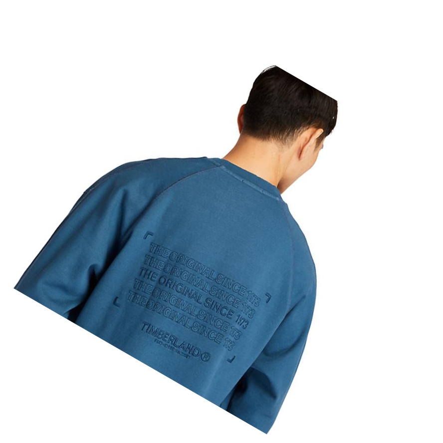 Men's Timberland Garment-Dyed Graphic Sweatshirt Blue | URX-504329