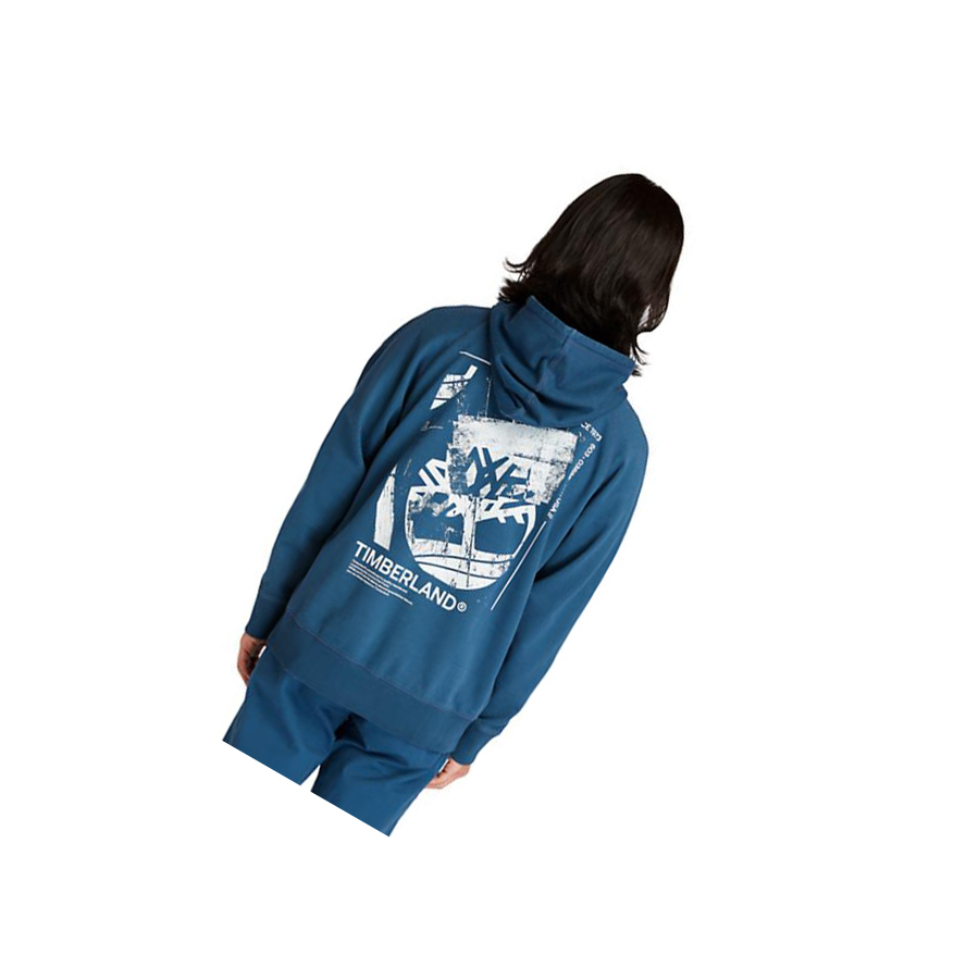 Men's Timberland Garment-Dyed Logo Hoodie Blue | JDU-642539