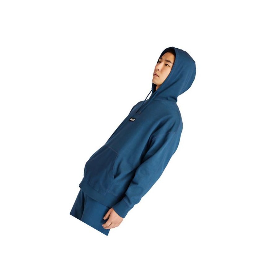 Men's Timberland Garment-Dyed Logo Hoodie Blue | JDU-642539