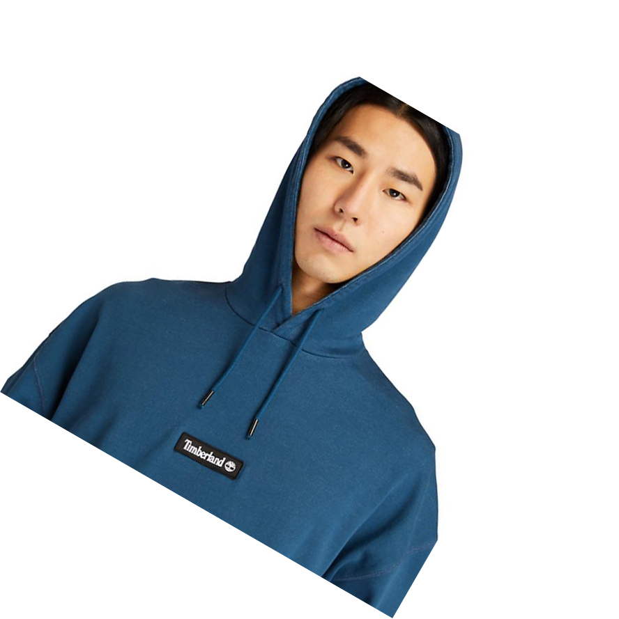 Men's Timberland Garment-Dyed Logo Hoodie Blue | JDU-642539