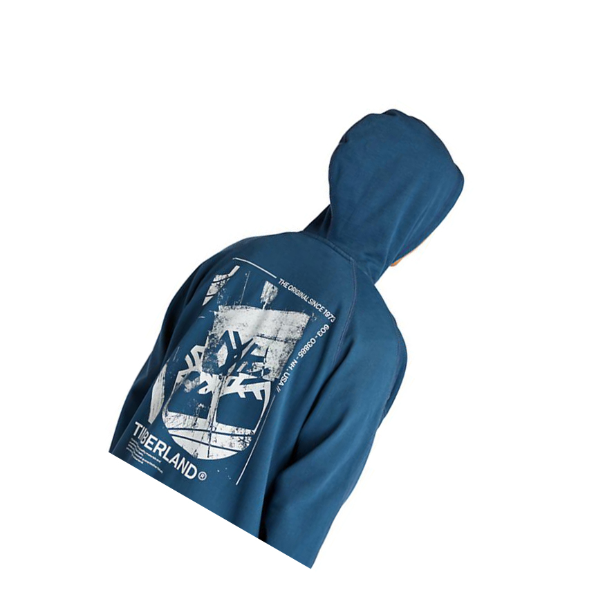 Men's Timberland Garment-Dyed Logo Hoodie Blue | JDU-642539