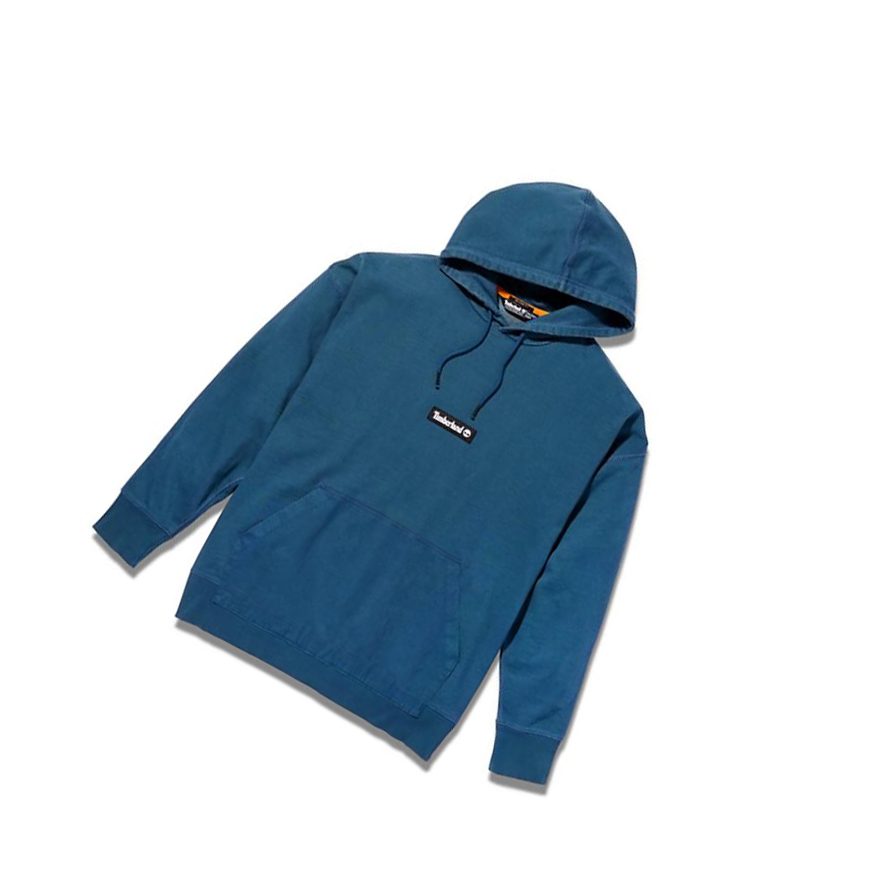 Men's Timberland Garment-Dyed Logo Hoodie Blue | JDU-642539