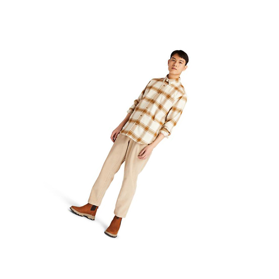 Men's Timberland Heavy Flannel Checked Shirts Beige | JSG-295476