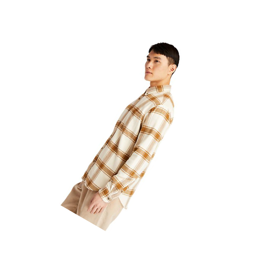 Men's Timberland Heavy Flannel Checked Shirts Beige | JSG-295476