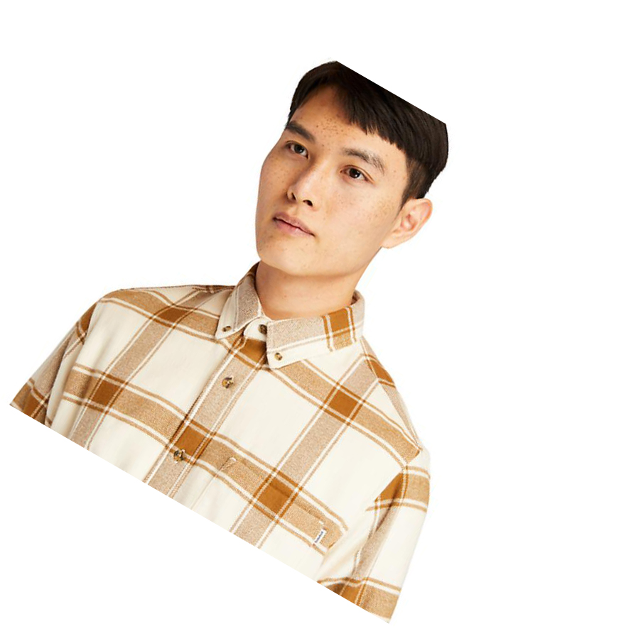 Men's Timberland Heavy Flannel Checked Shirts Beige | JSG-295476