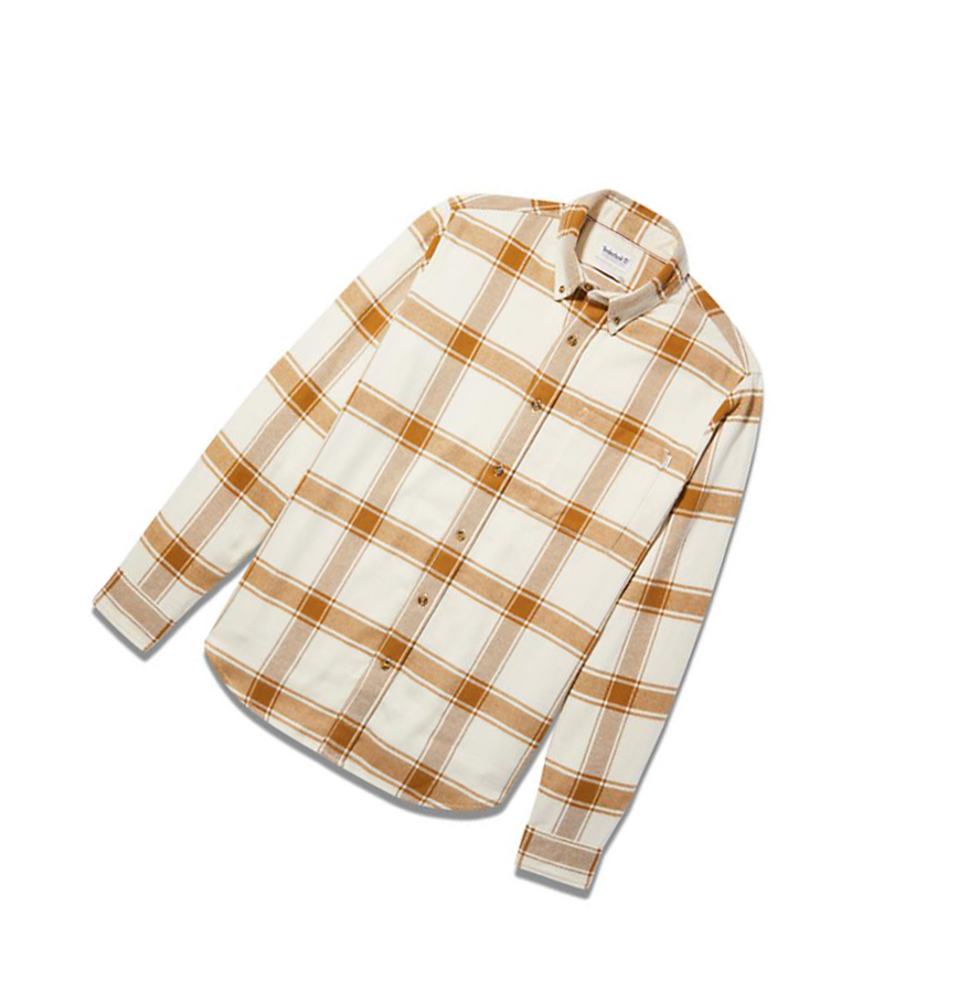 Men's Timberland Heavy Flannel Checked Shirts Beige | JSG-295476