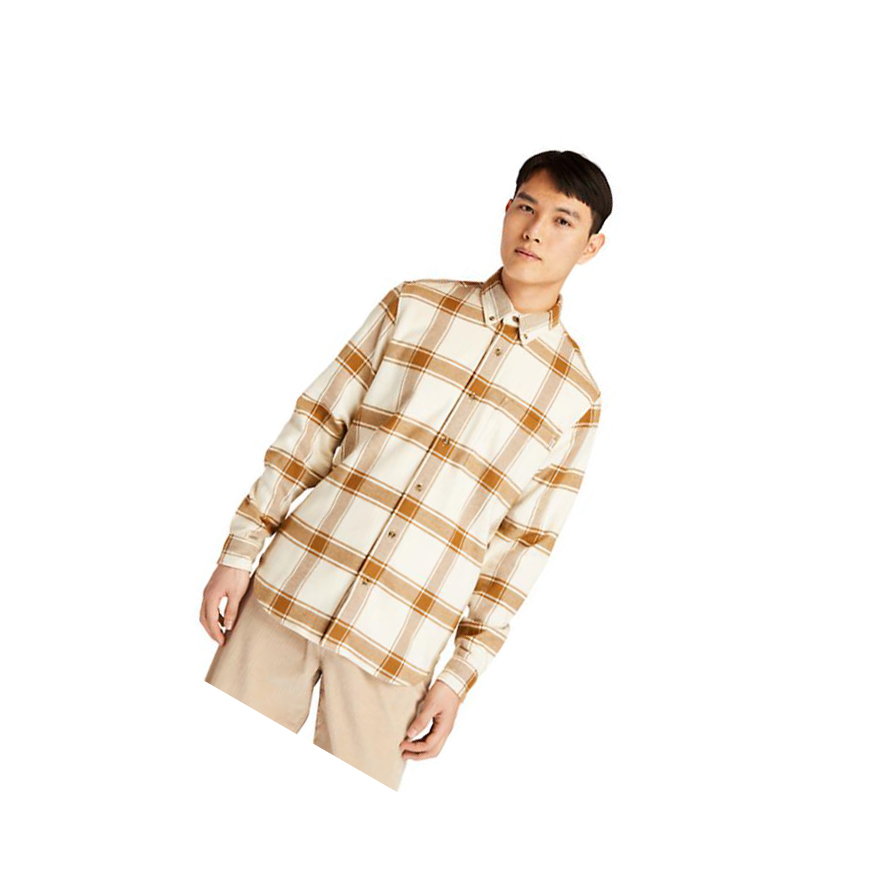 Men\'s Timberland Heavy Flannel Checked Shirts Beige | JSG-295476