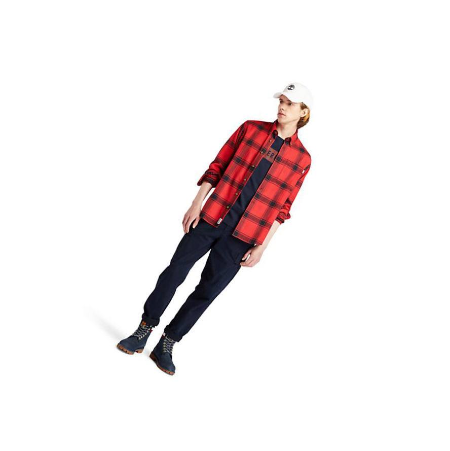 Men's Timberland Heavy Flannel Checked Shirts Red | PEL-928035