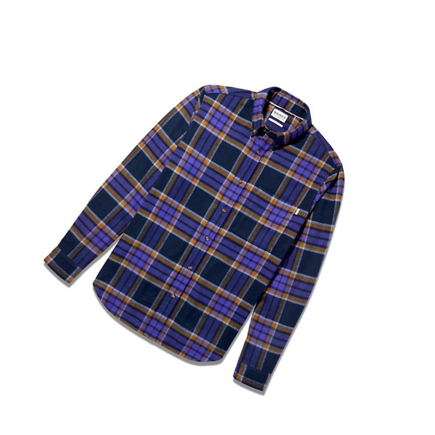 Men's Timberland Heavy Flannel Checked Shirts Dark Blue | WRS-431290