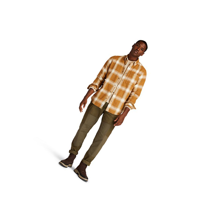 Men's Timberland Heavy Flannel Checked Shirts Brown | XNI-508612