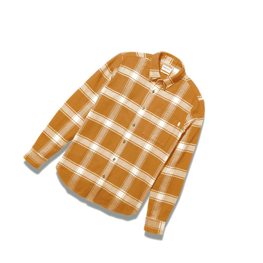 Men's Timberland Heavy Flannel Checked Shirts Brown | XNI-508612