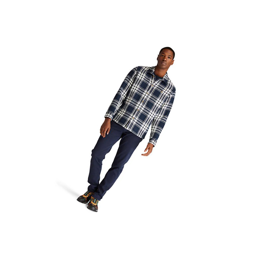 Men's Timberland Heavy Herringbone-plaid Shirts Navy | GDE-360758