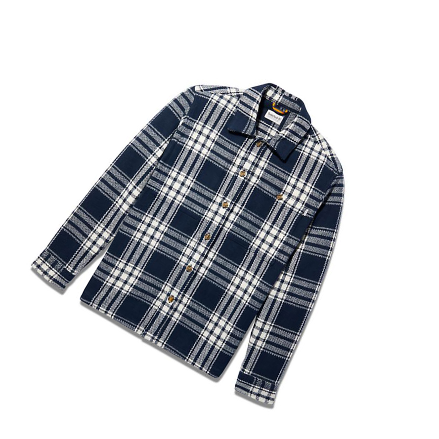 Men's Timberland Heavy Herringbone-plaid Shirts Navy | GDE-360758