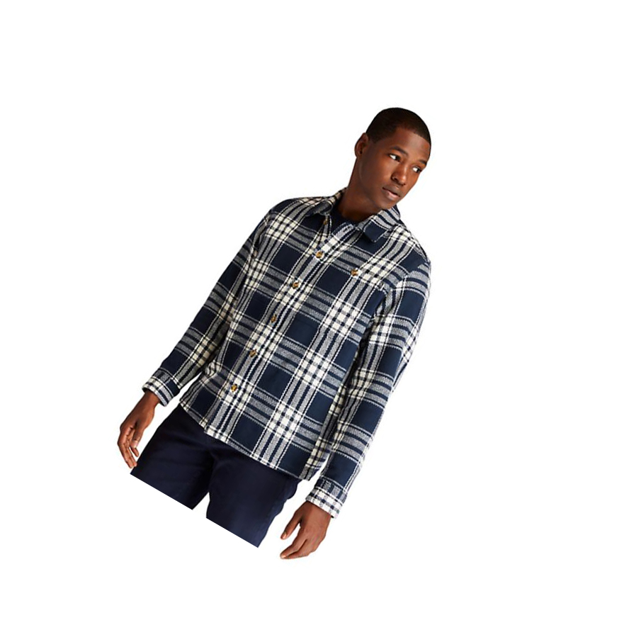 Men\'s Timberland Heavy Herringbone-plaid Shirts Navy | GDE-360758