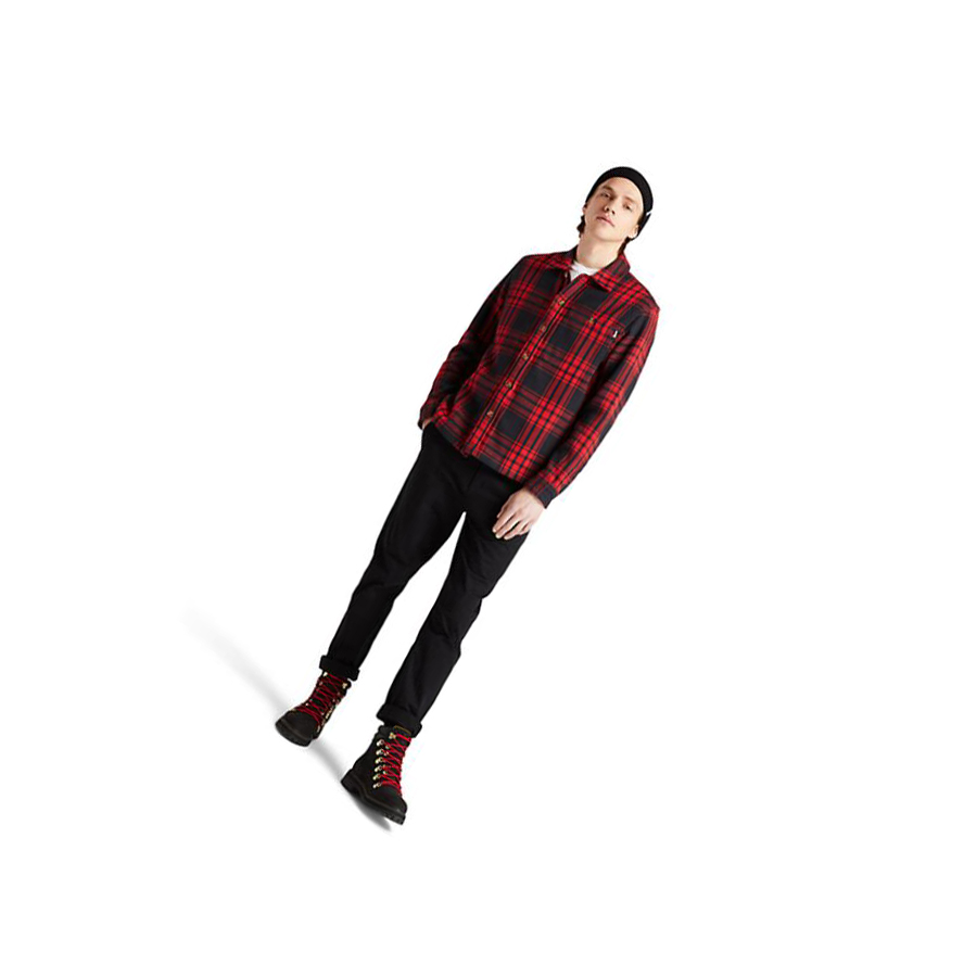 Men's Timberland Heavy Herringbone-plaid Shirts Red | UXA-634758