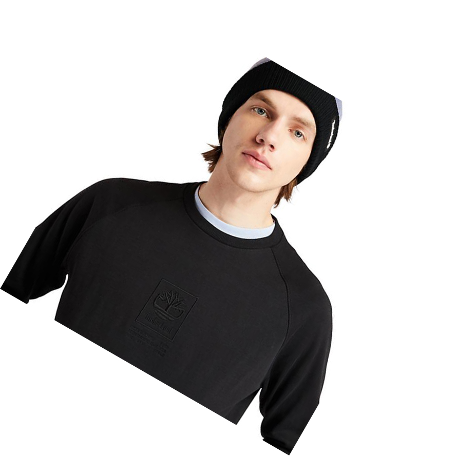 Men's Timberland Heavyweight Crewneck Logo Sweatshirt Black | YIK-697253